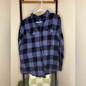 Blue and Black Plaid Button-Up Shirt